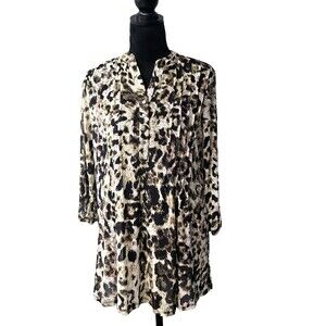 Cocomo Woman Printed Popover Tunic Top 3/4 Roll Tab‎ Sleeves Women’s Plus Sz M